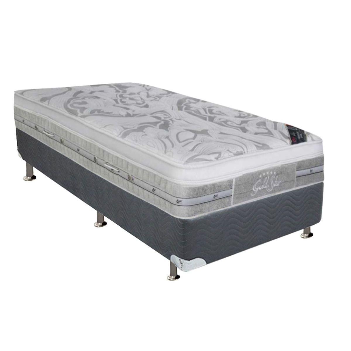 Cama Box Solteiro Colchao Molas Castor Pocket Super Luxo Latex Push Base Crc Suede Gray 88x188