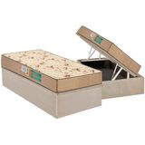 Cama Box Bau Solteiro Colchao Espuma Polar D33 Perola Base Crc Suede Clean 88x188