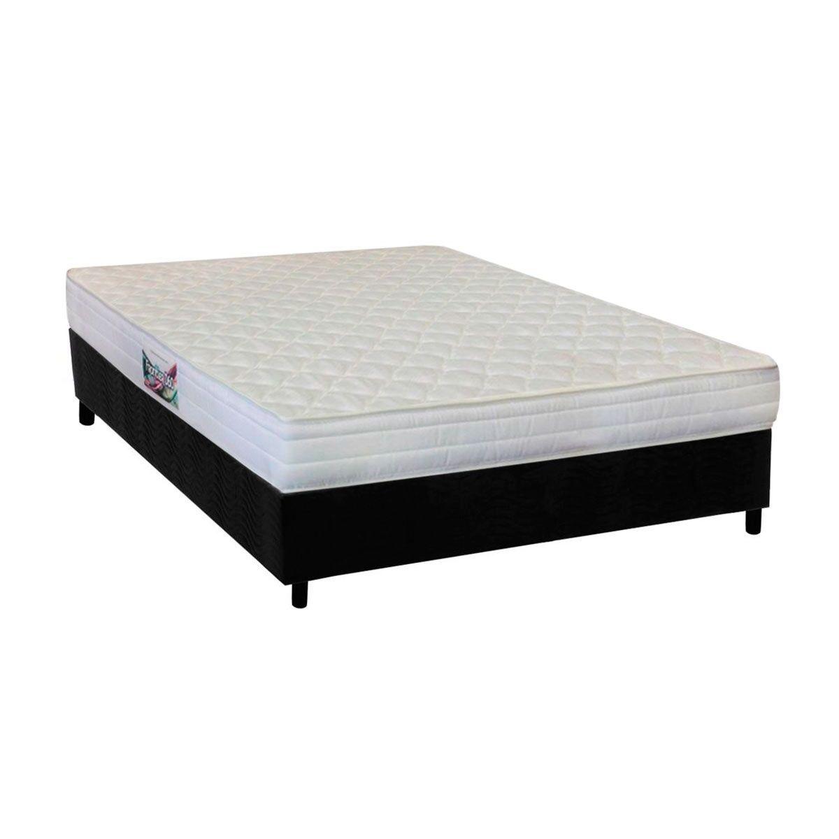Cama Box Casal Colchao Espuma Herval Ag65 Frontier Base Crc Suede Black 138x188