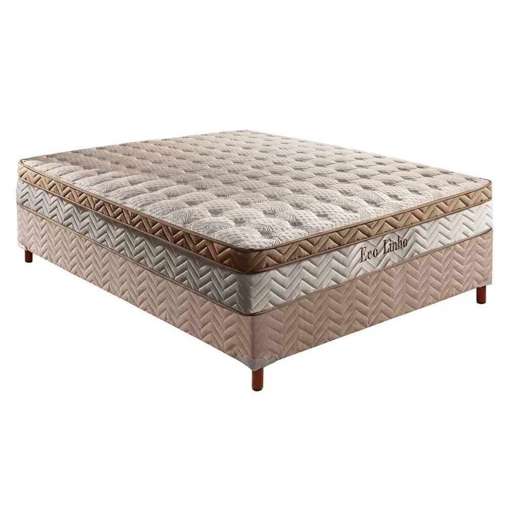 Cama Box Casal Colchao Molas Paropas Masterpocket Ensacadas Eco Linho Base Crc Suede Bege 138x188
