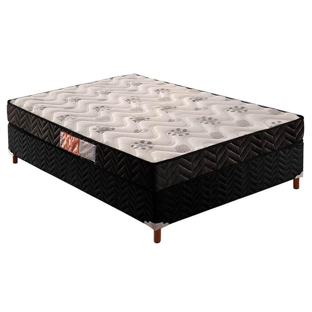 Cama Box Casal Colchao Espuma Paropas D33 Pasquale Base Crc Suede Black 138x188