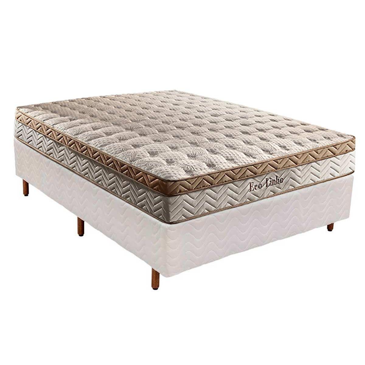 Cama Box Casal Colchao Molas Paropas Masterpocket Ensacadas Eco Linho Base Crc Courano Branco 138x188
