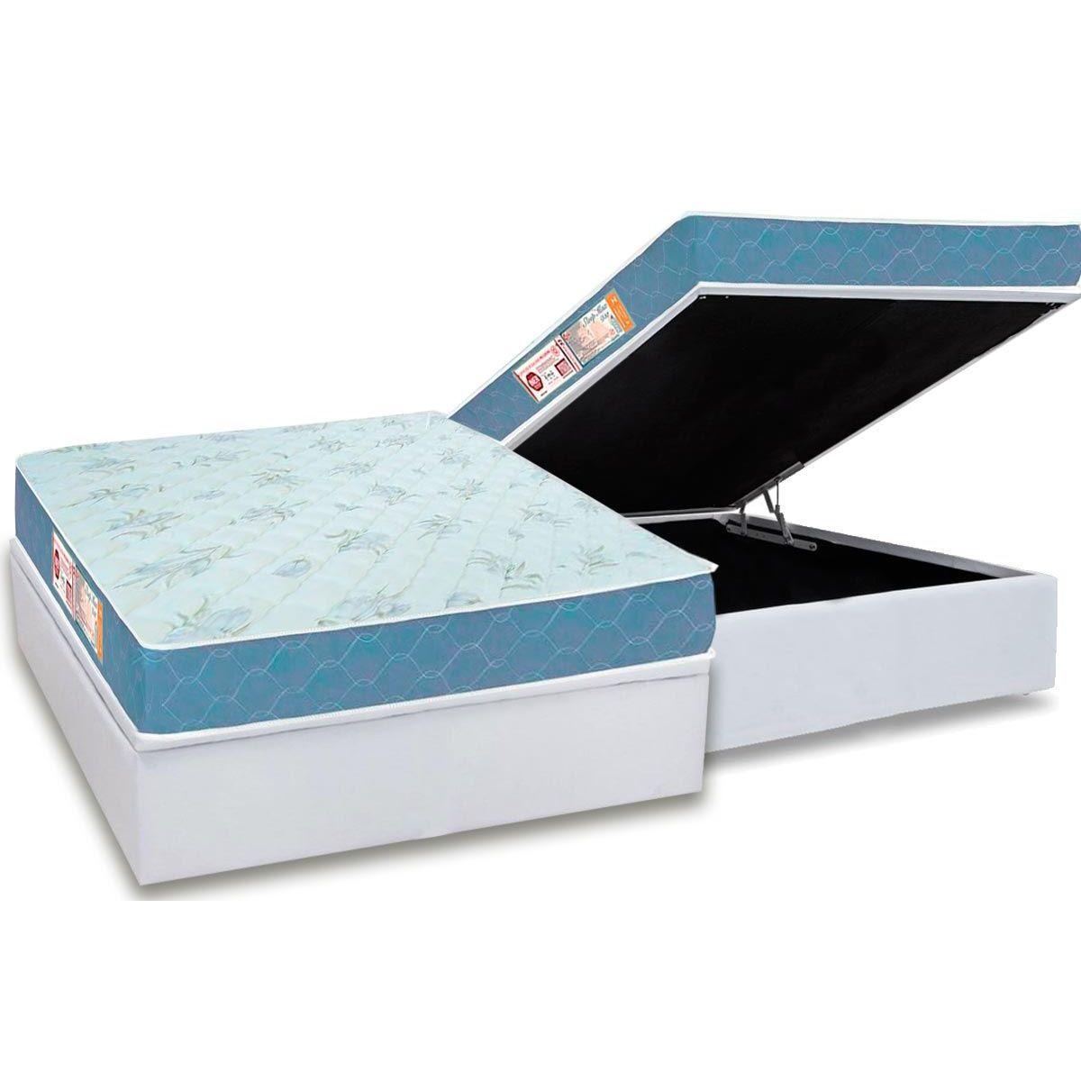 Cama Box Bau Casal Colchao Espuma Castor D45 Sleep Max Base Crc Courano White 138x188