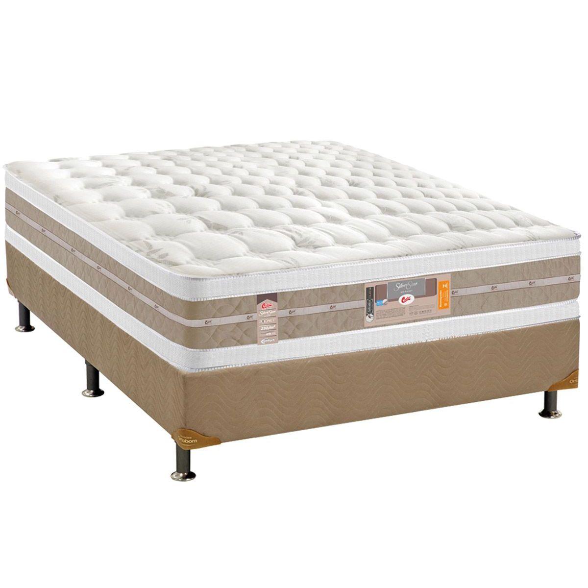 Cama Box Casal Colchao Molas Pocket Ensacadas Castor Silver Star Air Base Crc Suede Bege 138x188