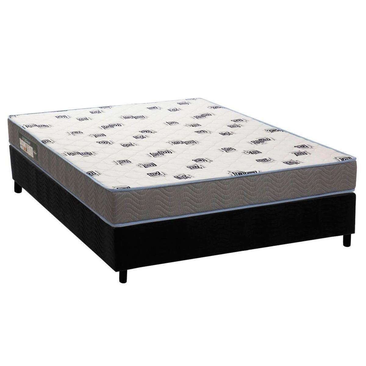 Cama Box Casal Colchao Espuma Ortobom D33 Light Saude Base Crc Suede Black 138x188