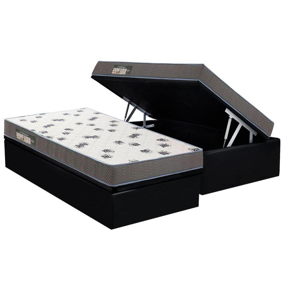 Cama Box Bau Solteiro Colchao Espuma Ortobom D33 Light Saude Base Crc Courano Black 88x188