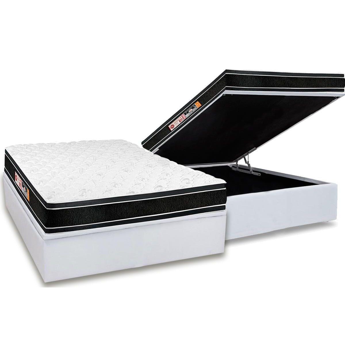 Cama Box Bau Casal Colchao Espuma Castor D33 Black E White Air Euro Pillow Base Crc Courano White 138x188