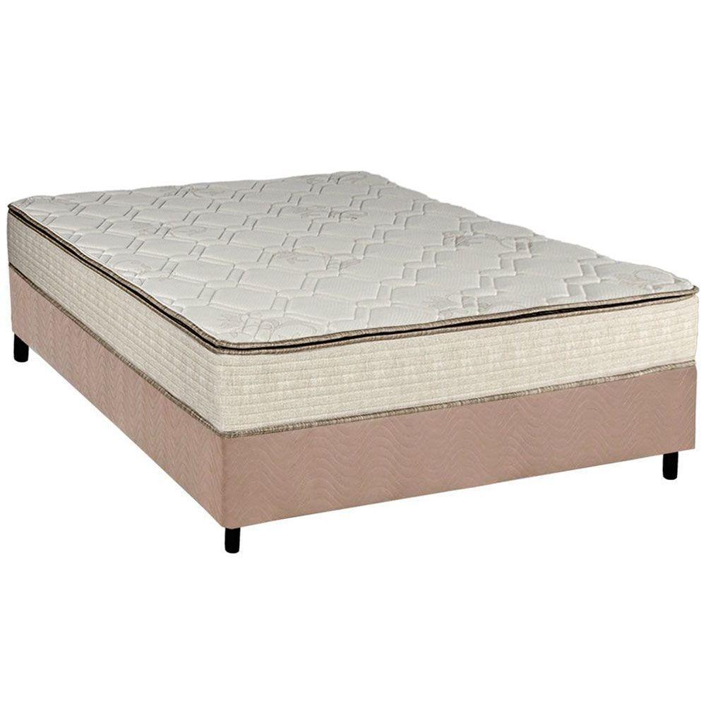 Cama Box Casal Colchao Molas Luckspuma Bonnel Montreal Spring Base Crc Suede Bege 138x188