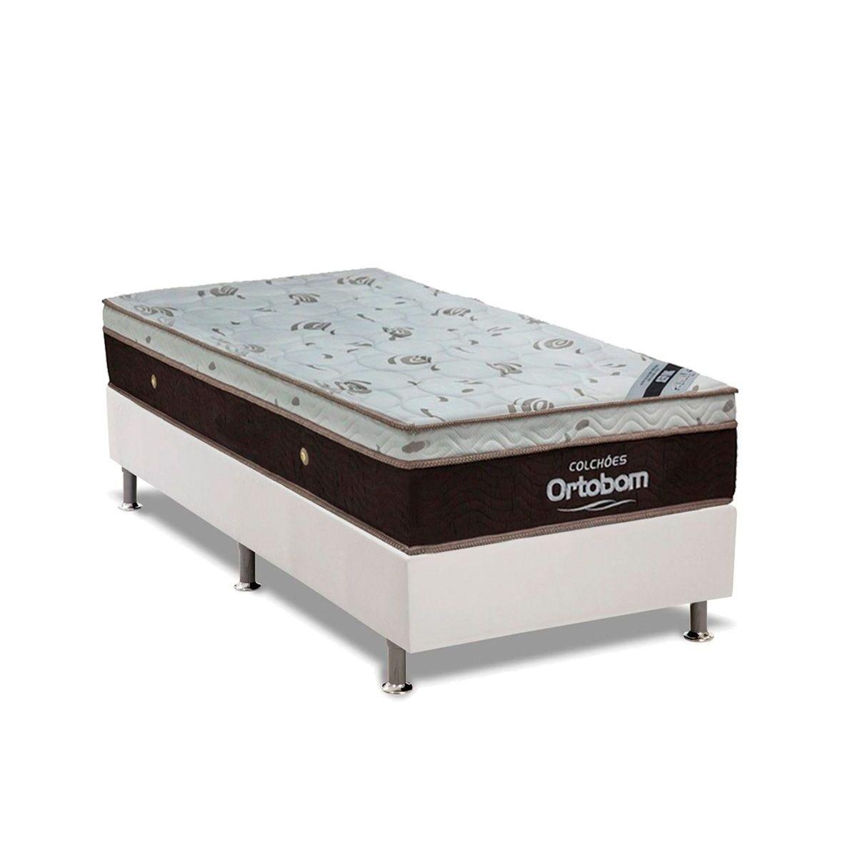 Cama Box Solteiro Colchao Molas Ortobom Superpocket Sleep King Latex Base Crc Courano Branco 88x188