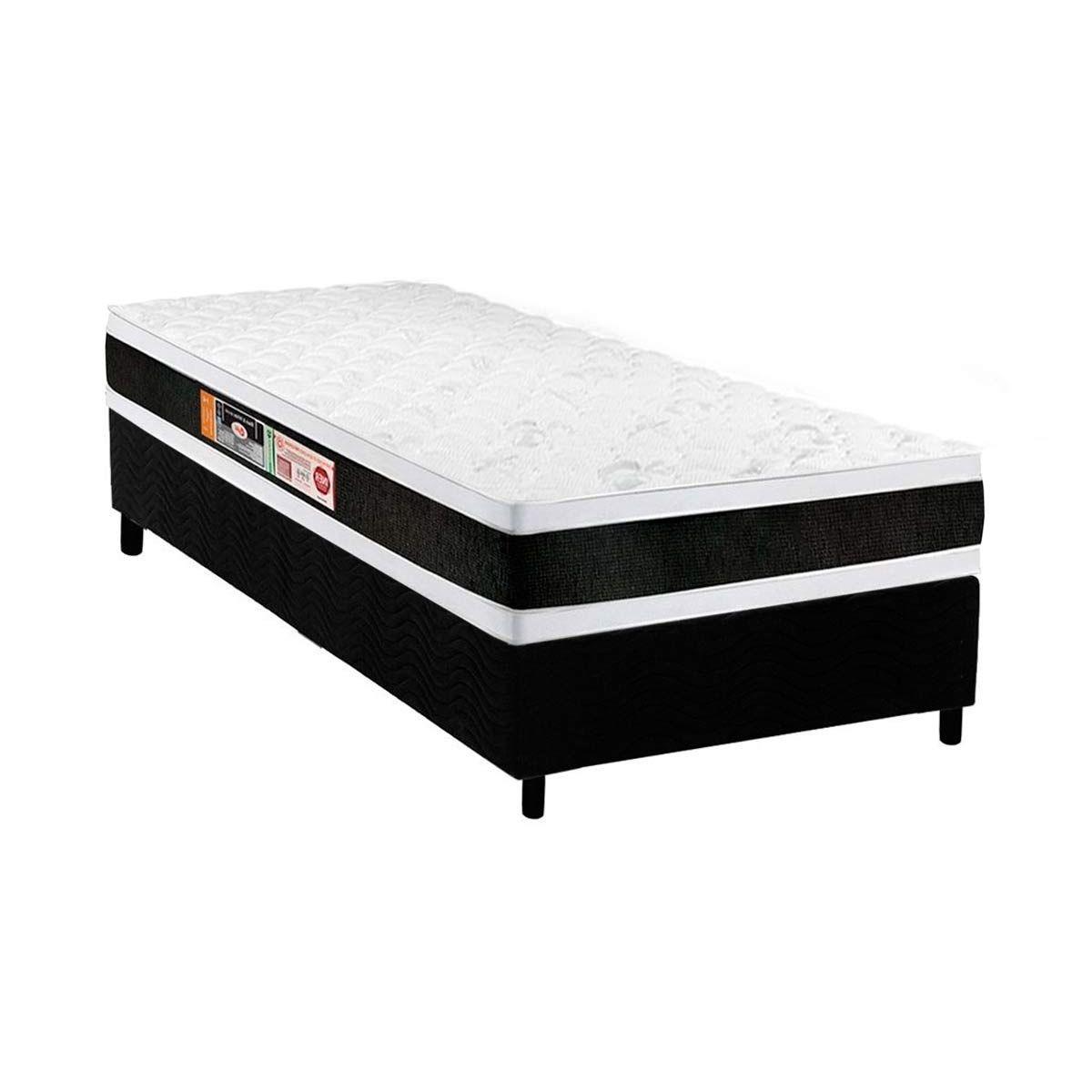 Cama Box Solteiro Colchao Espuma Castor D45 Black E White Air Double Face Base Crc Suede Black 88x188