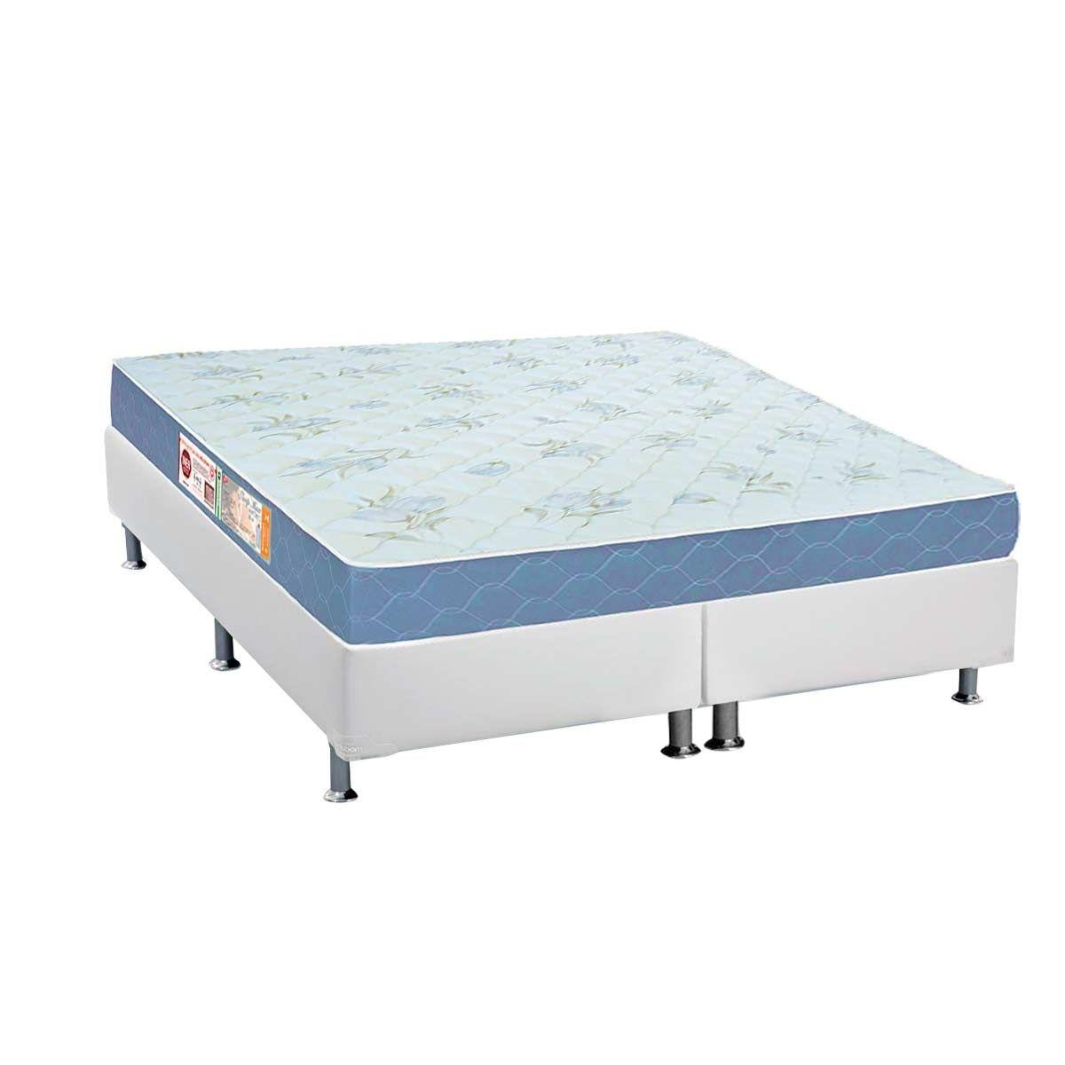 Cama Box Queen Colchao Espuma Castor D45 Sleep Max Base Crc Courano White 158x198