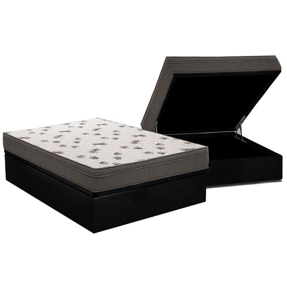 Cama Box Bau Casal Colchao Espuma Ortobom D45 Light Base Crc Suede Black 138x188