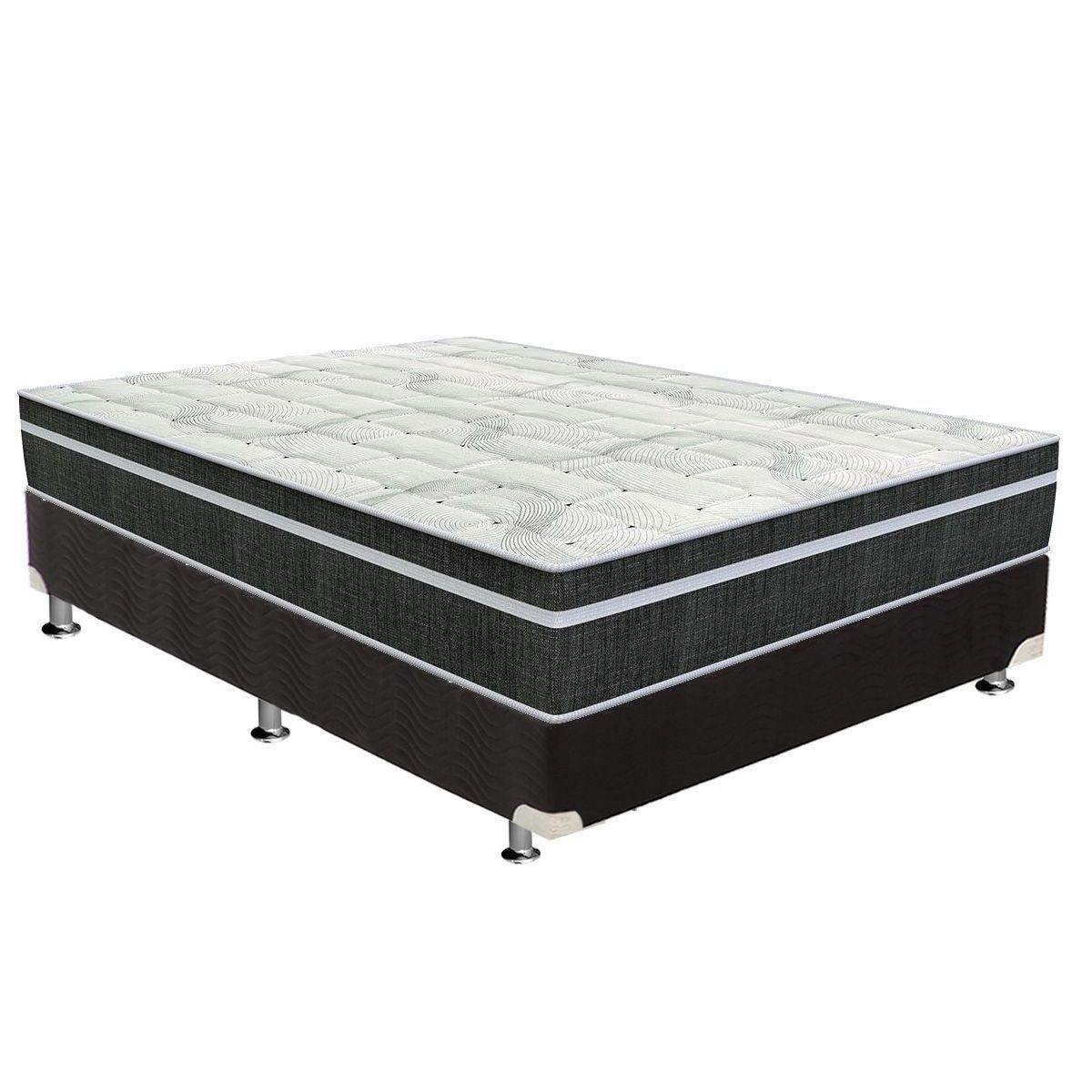 Cama Box Casal Colchao Molas Orthoflex Bonnel Venezia Base Crc Suede Black 138x188
