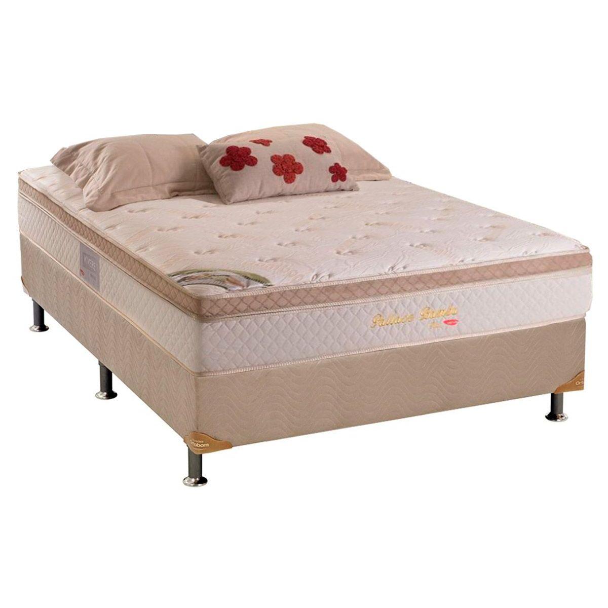 Cama Box Casal Colchao Molas Herval Masterpocket Ensacadas Pallace Bambu Base Crc Suede Clean 138x188