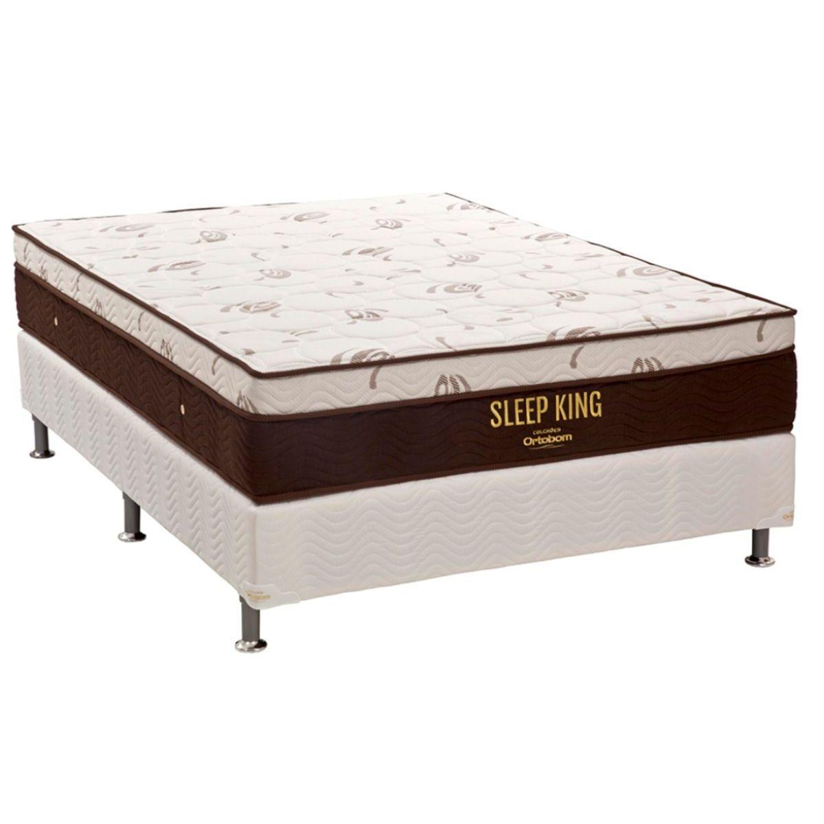 Cama Box Casal Colchao Molas Ortobom Superpocket Sleep King Latex Base Crc Courano Branco 138x188