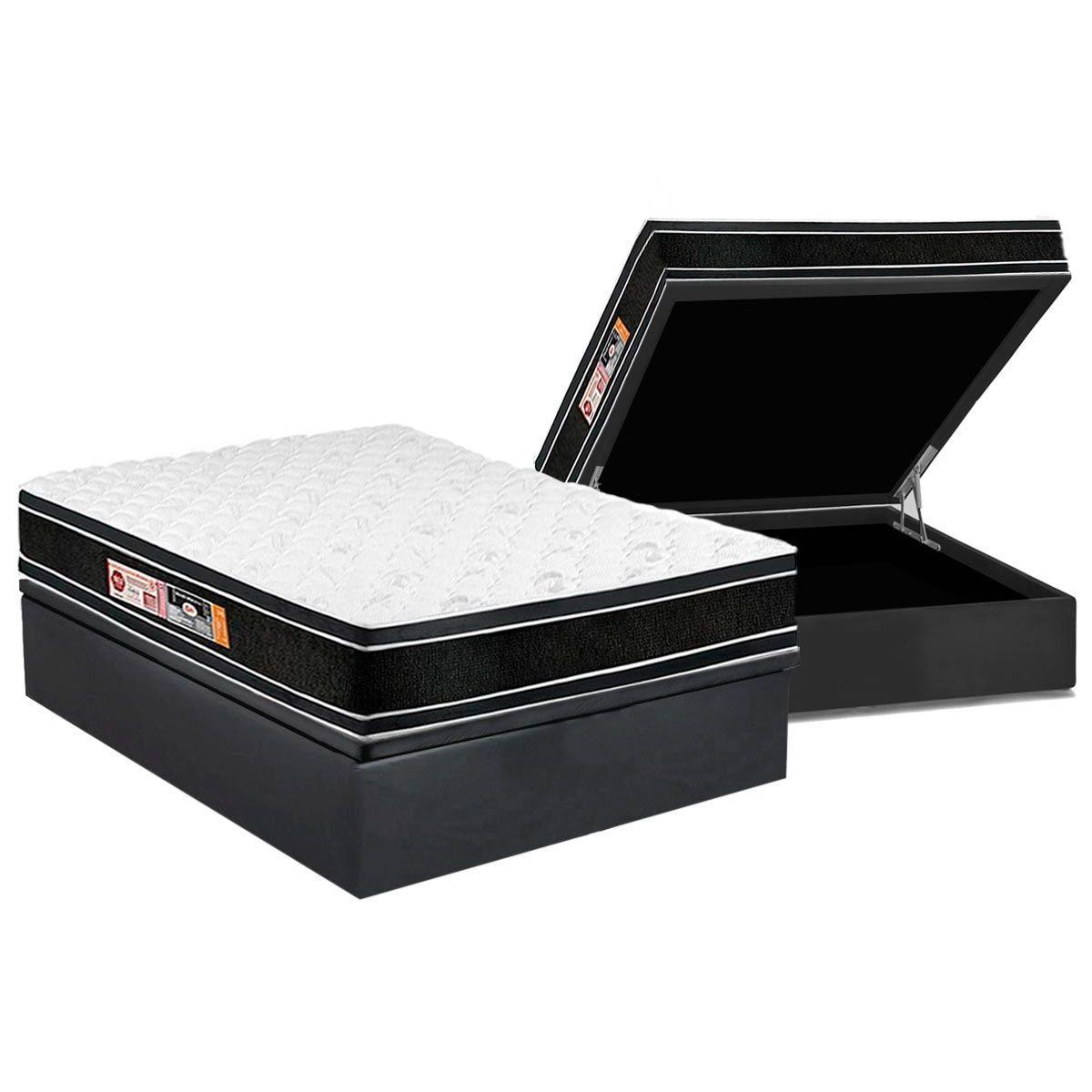 Cama Box Bau Casal Colchao Espuma Castor D33 Black E White Air Double Face Euro Pillow Base Crc Suede Gray 138x188