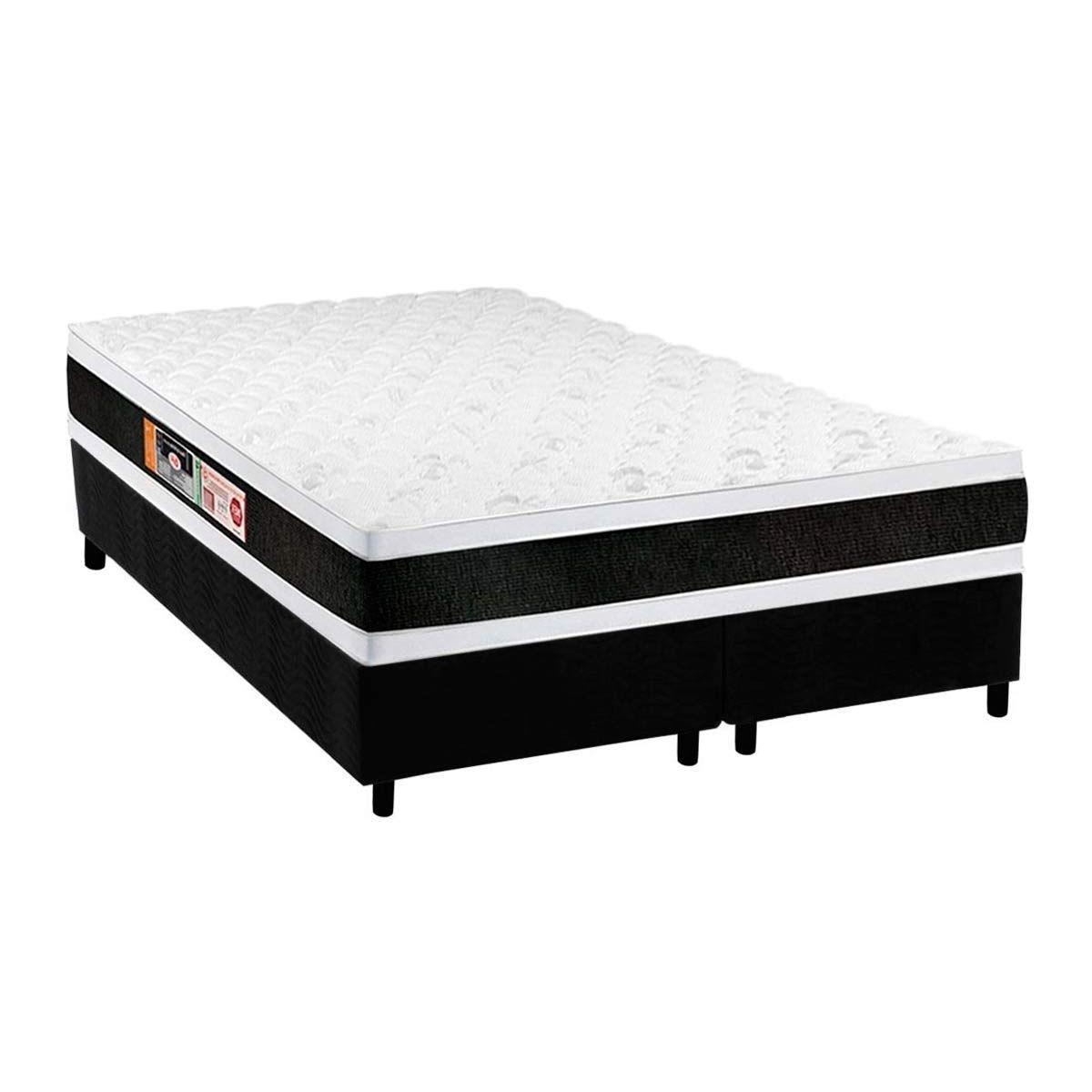 Cama Box King Colchao Espuma Castor D45 Black E White Double Face Base Crc Suede Black 193x203