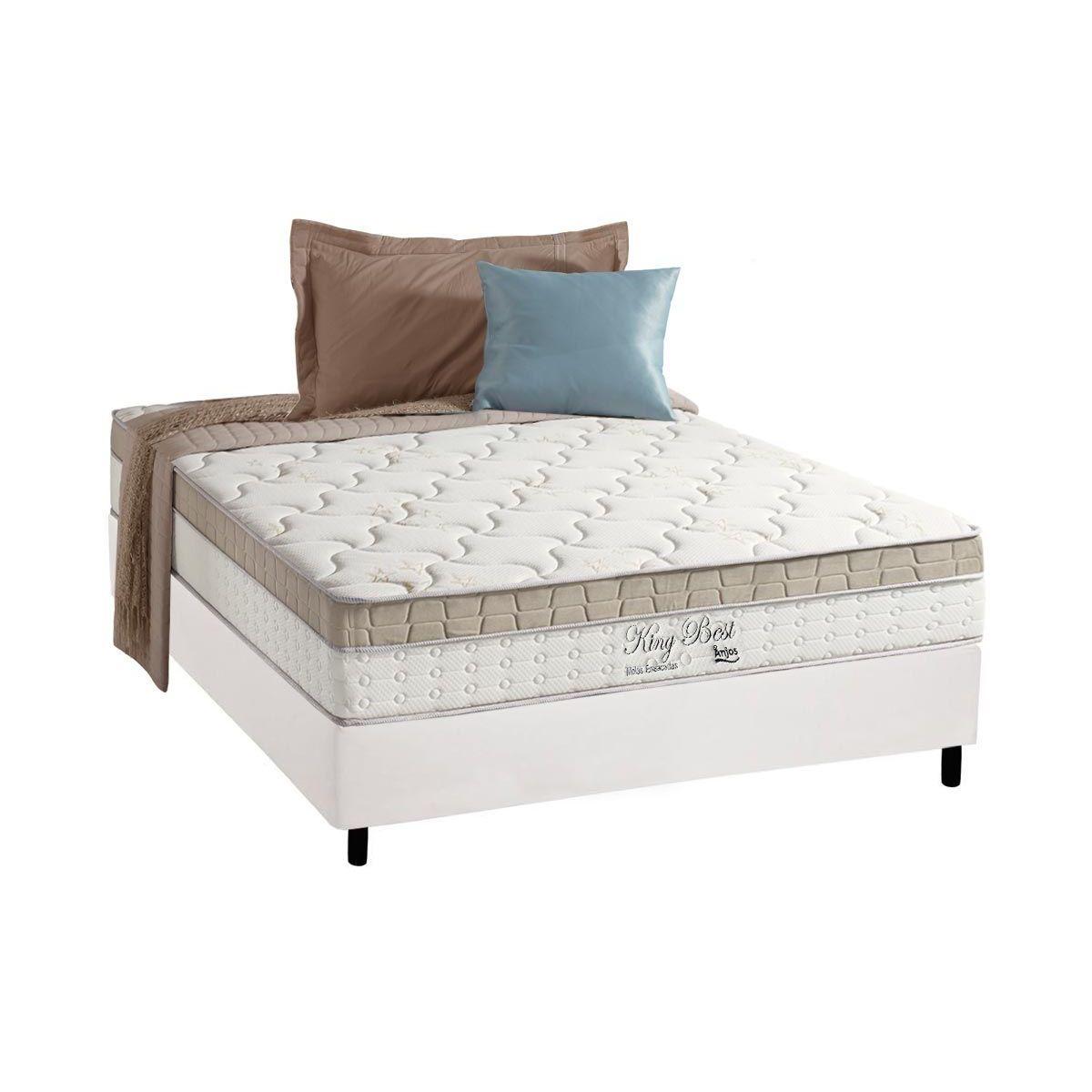 Cama Box Casal Colchao Molas Anjos Masterpocket Ensacadas King Best Base Crc Courano Branco 138x188