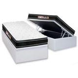 Cama Box Bau Solteiro Colchao Espuma Castor D33 Black E White Double Face Base Crc Courano White 88x188