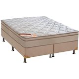 Cama Box Queen Colchao Molas Pocket Ensacadas Castor Revolution Hibrido Base Crc Suede Bege 158x198