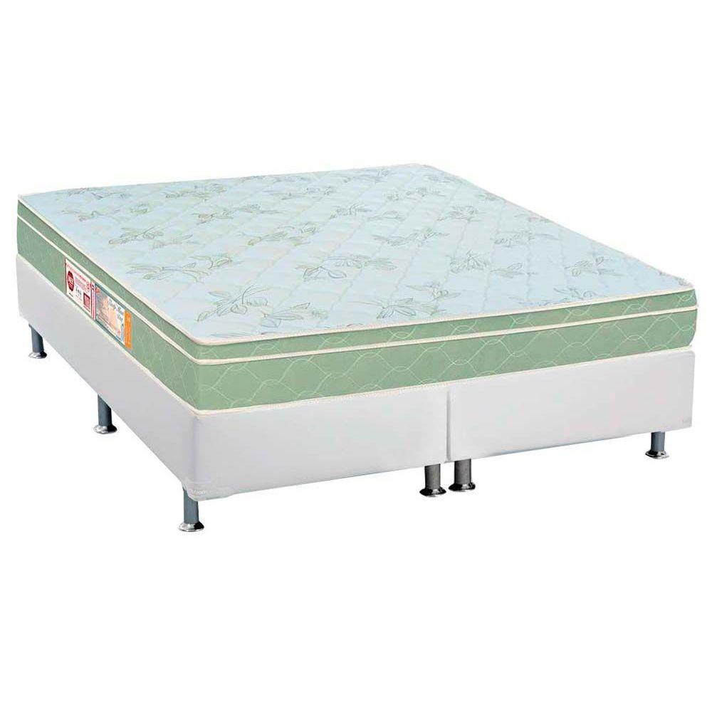 Cama Box Queen Colchao Espuma Castor D33 Sleep Max Base Crc Courano White 158x198