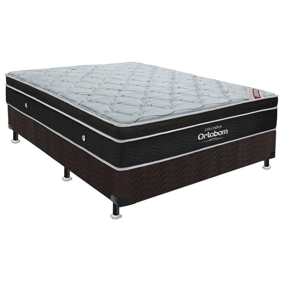 Cama Box Queen Colchao Molas Ortobom Superpocket Elegant Base Crc Suede Black 158x198