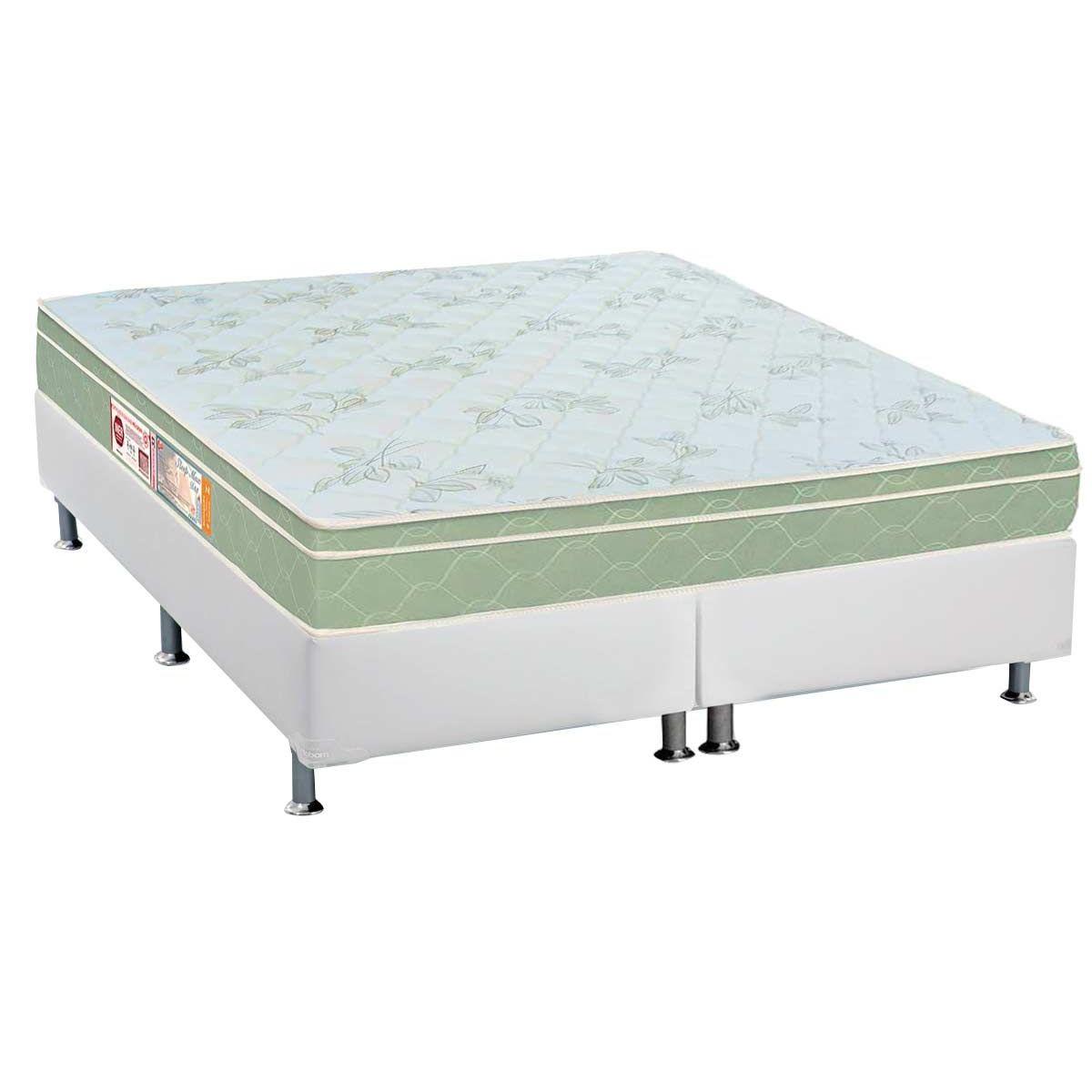 Cama Box Queen Colchao Espuma Castor D33 Sleep Max Base Crc Courano White 158x198