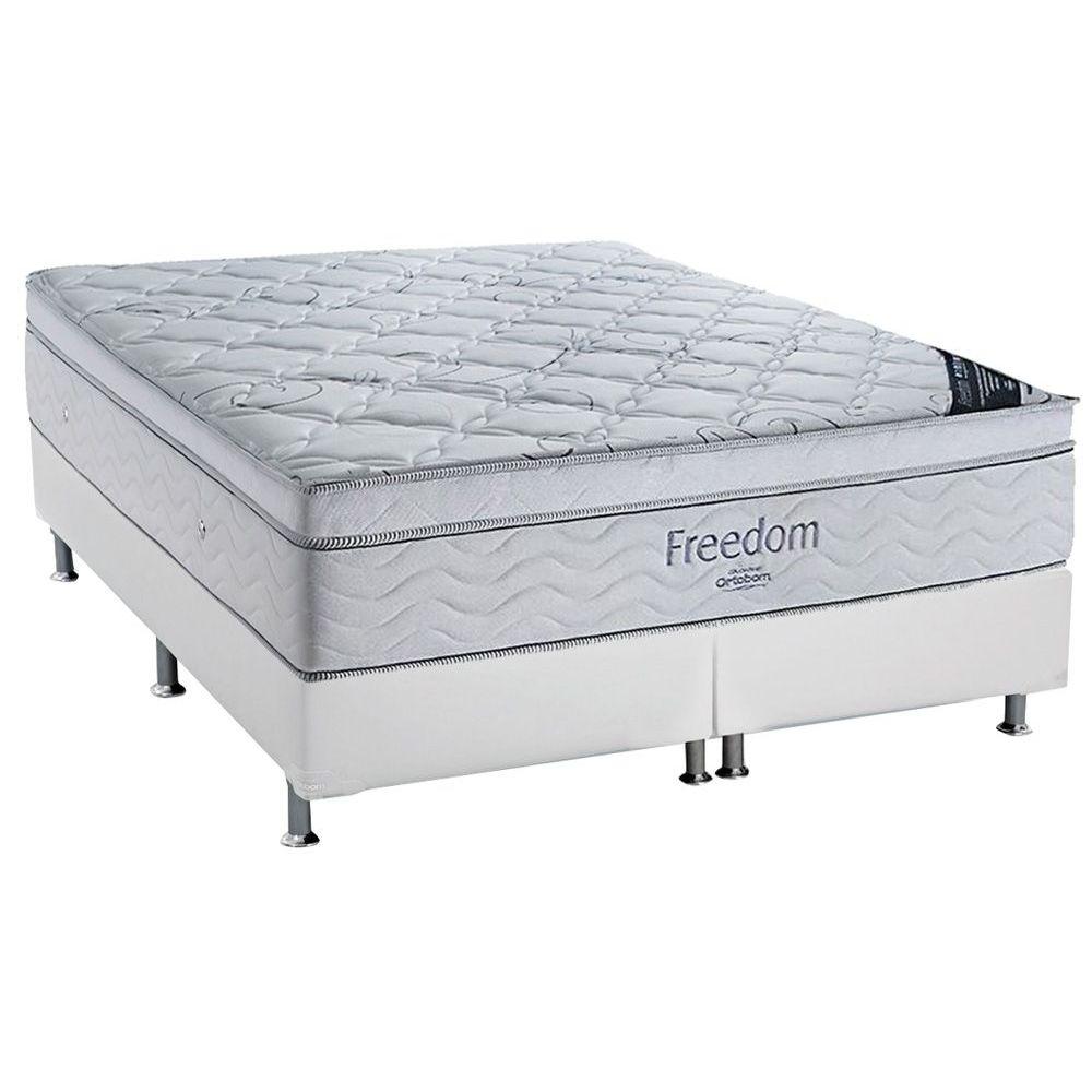 Cama Box King Colchao Molas Ortobom Superpocket Freedom Base Crc Courano Branco 193x203