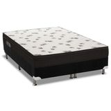 Cama Box Queen Colchao Espuma Ortobom D45 Light Base Crc Suede Black 158x198
