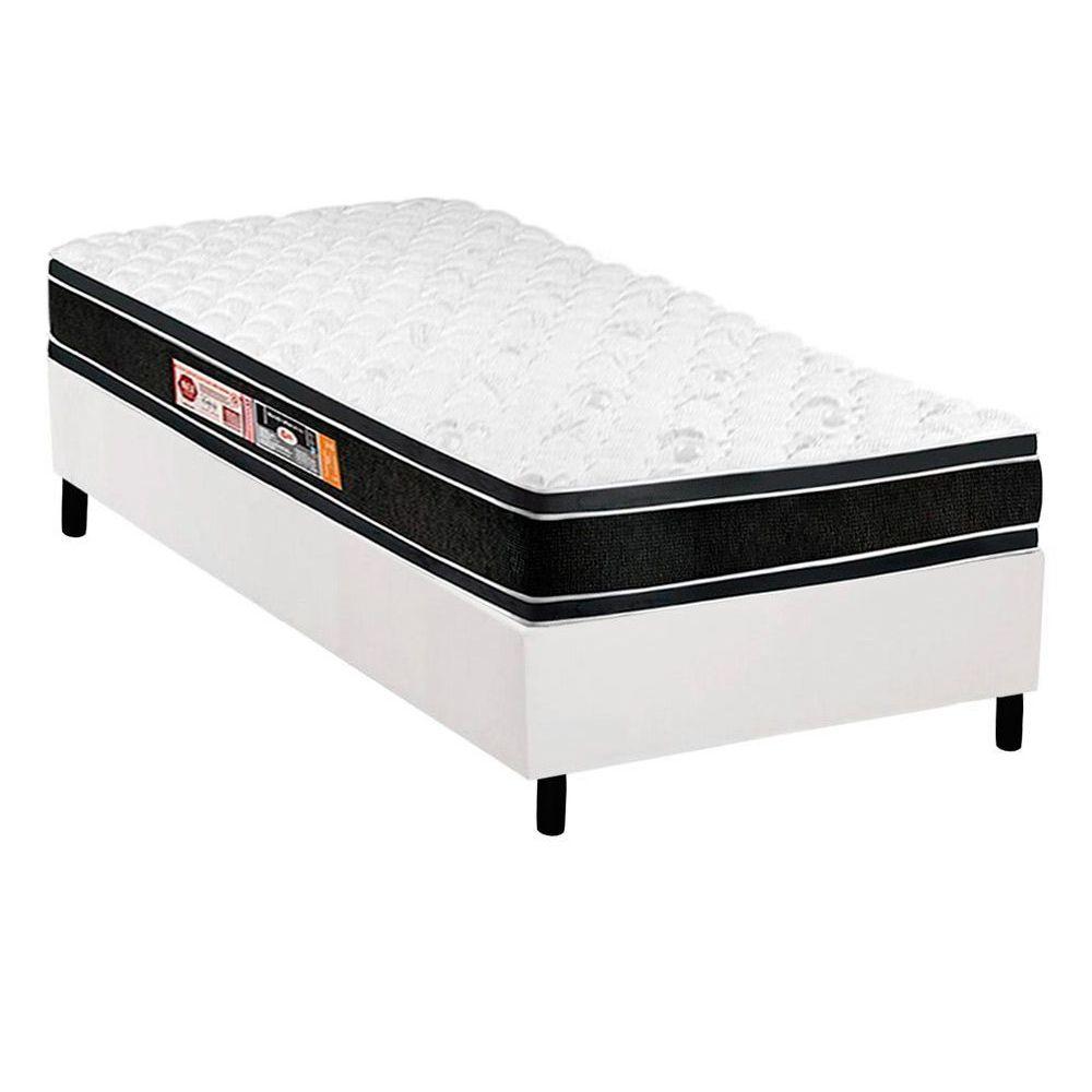 Cama Box Solteiro Colchao Espuma Castor D33 Black E White Double Face Base Crc Courano White 88x188