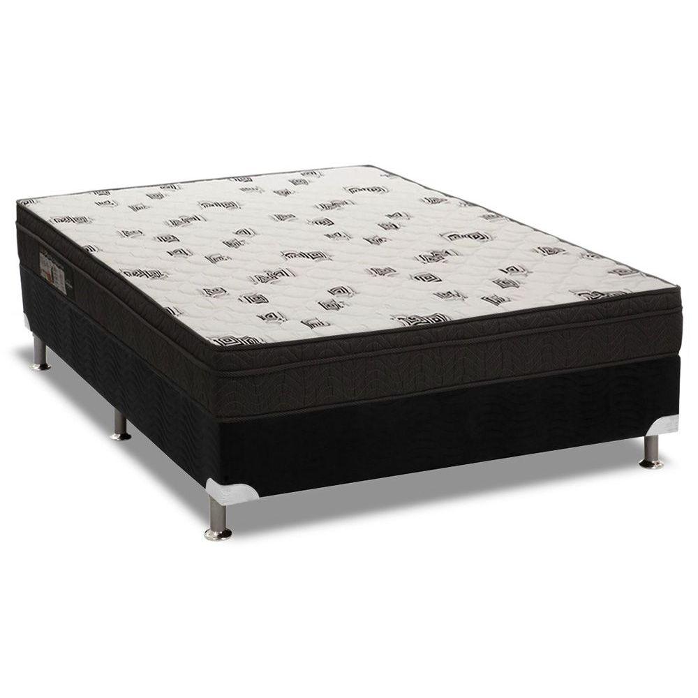 Cama Box Casal Colchao Espuma Ortobom D45 Light Saude Ortopilow Base Crc Suede Black 138x188