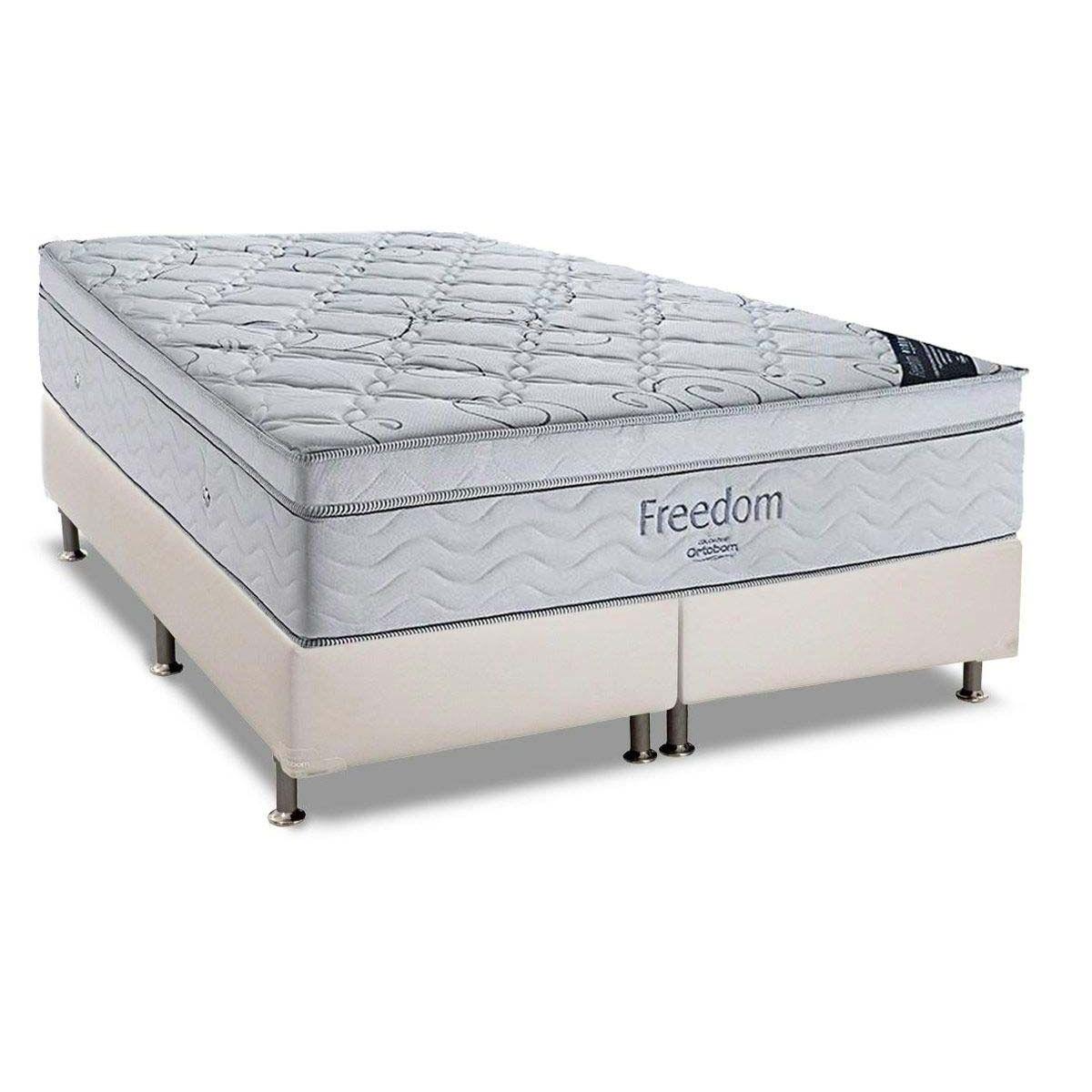 Cama Box King Colchao Molas Ortobom Superpocket Freedom Base Crc Courano Branco 186x198