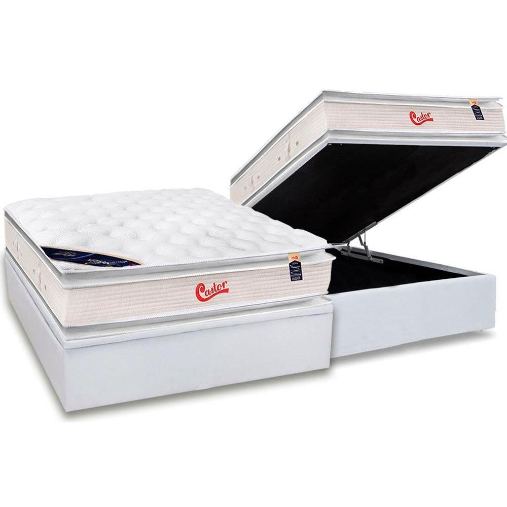 Cama Box Bau Casal Colchao Molas Pocket Ensacadas Castor Gold Star Vitagel Slx Double Face Base Crc Courano White 138x188