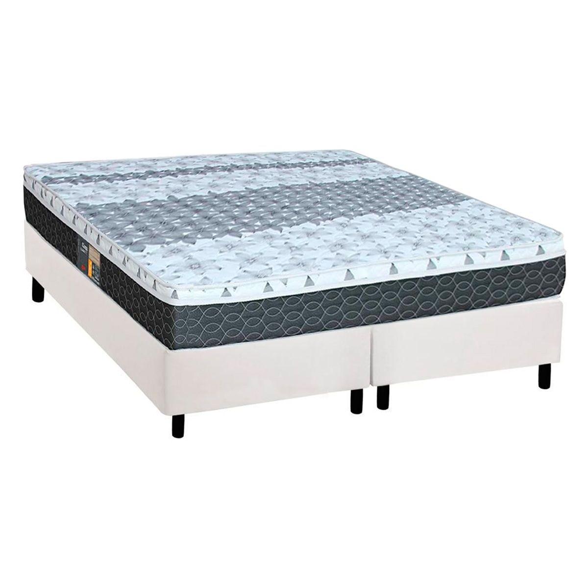 Cama Box Queen Colchao Molas Castor Bonnel System Class Base Crc Courano Branco 158x198