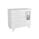 Comoda Bebe Retro C 1 Porta Cristal E 4 Gavetas Branco Peroba