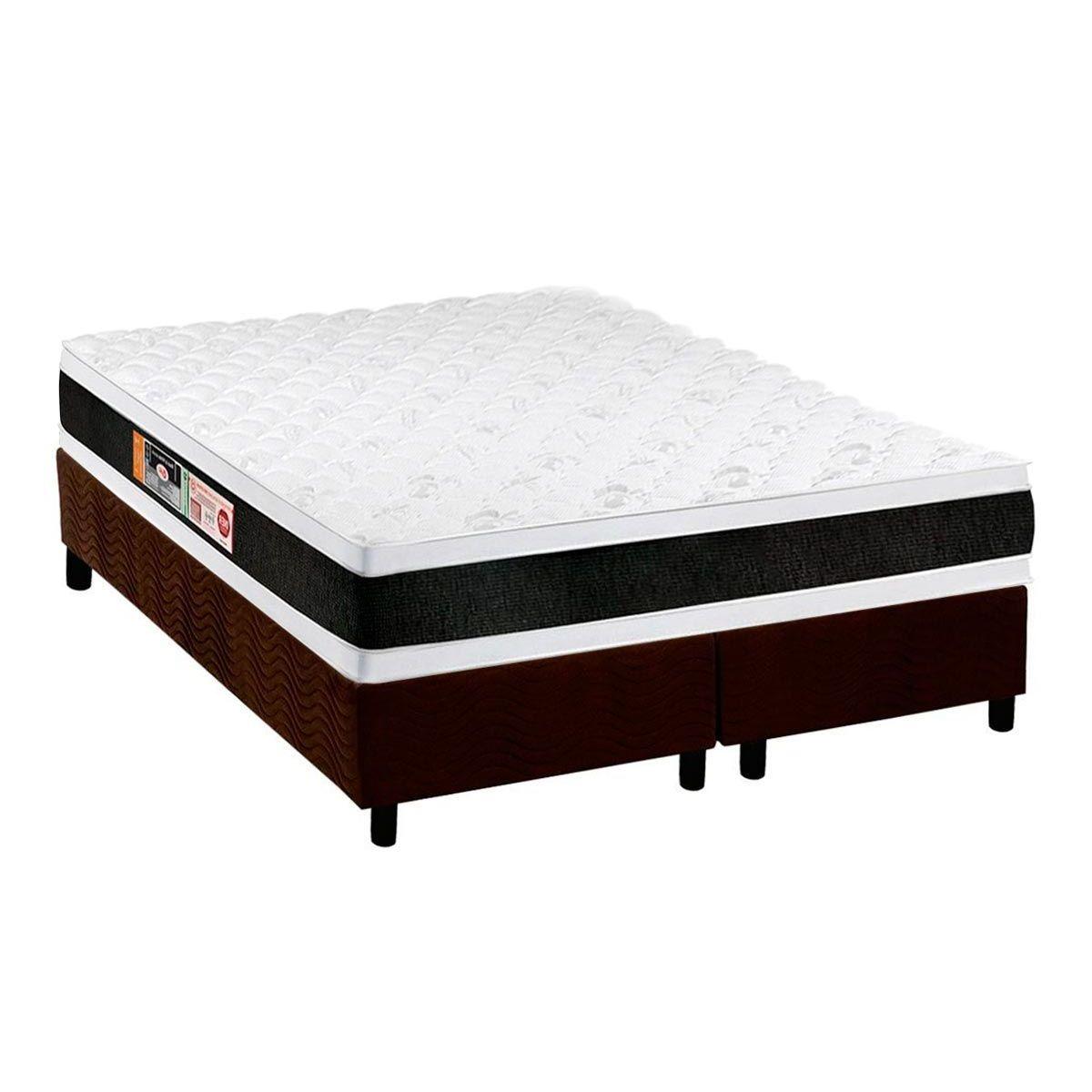 Cama Box King Colchao Espuma Castor D45 Black E White Double Face Base Crc Suede Brown 193x203