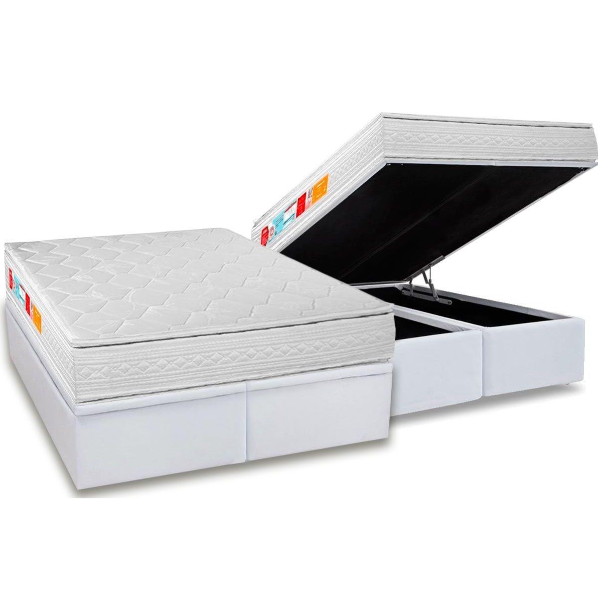 Cama Box Bau Casal Colchao Espuma Orthocrin D45 Royal Plus Base Crc Courano White 138x188