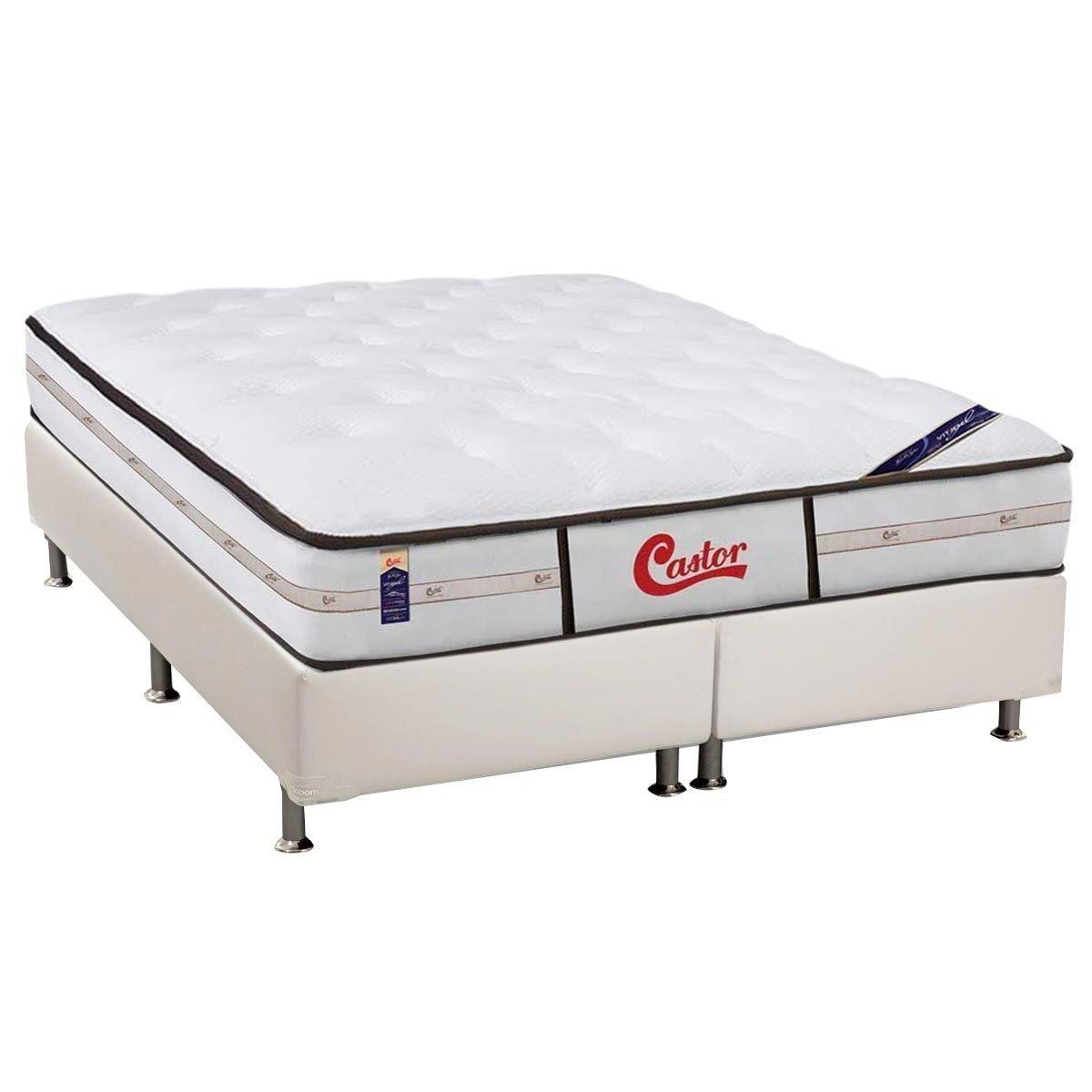 Cama Box King Colchao Molas Pocket Ensacadas Castor Gold Star Vitagel Classic Base Crc Courano Branco 193x203