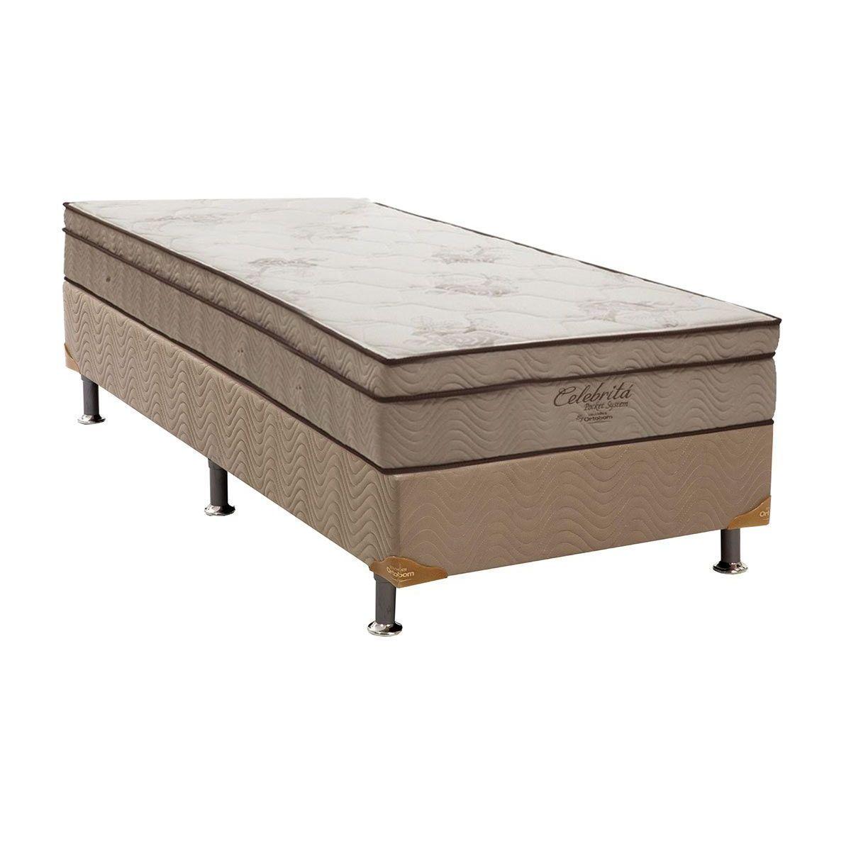 Cama Box Solteiro Colchao Molas Superpocket Ensacadas Ortobom Celebrita Base Crc Suede Bege 88x188