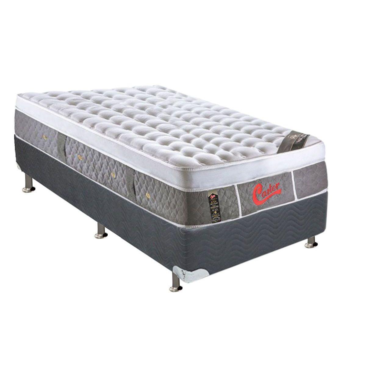 Cama Box Solteiro Colchao Molas Pocket Ensacadas Castor Light Stress Oxygen New Plush Base Crc Suede Gray 88x188