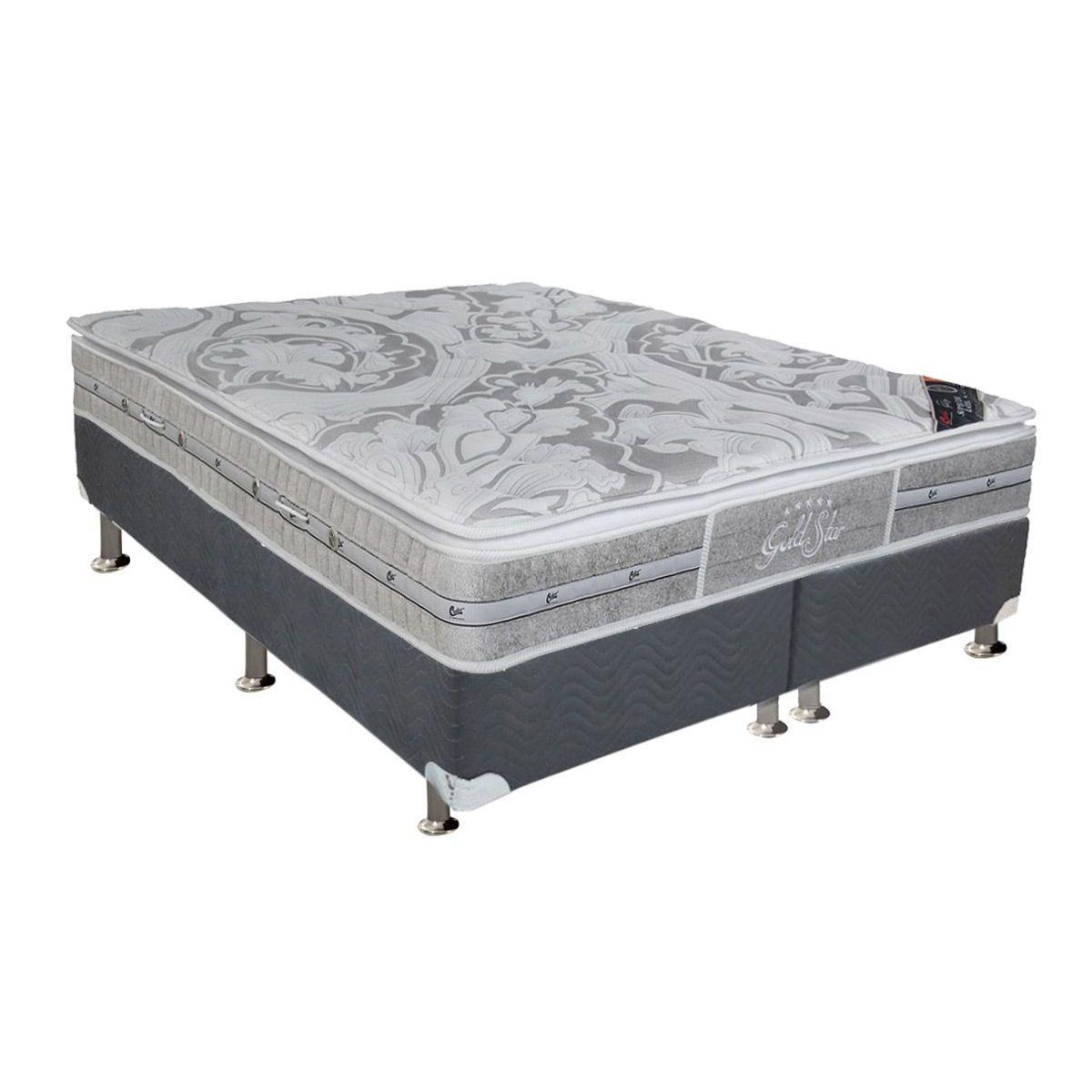 Cama Box King Colchao Molas Pocket Ensacadas Castor Super Luxo Latex Slx Base Crc Suede Cinza 193x203