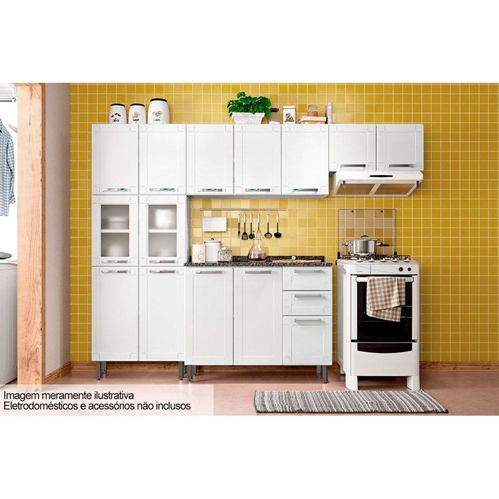 Cozinha Modulada Completa Multipla 4 Pecas 2 Armarios 1 Balcao 1 Paneleiro C4p82 Branco Bertolini