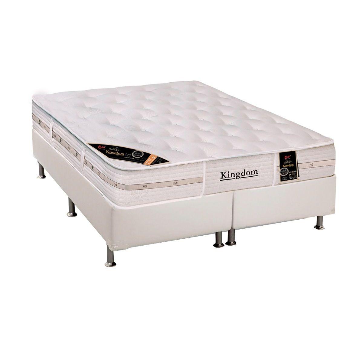 Cama Box King Colchao Molas Castor Pocket Kingdom Aloe Vera Base Crc Courano Branco 193x203