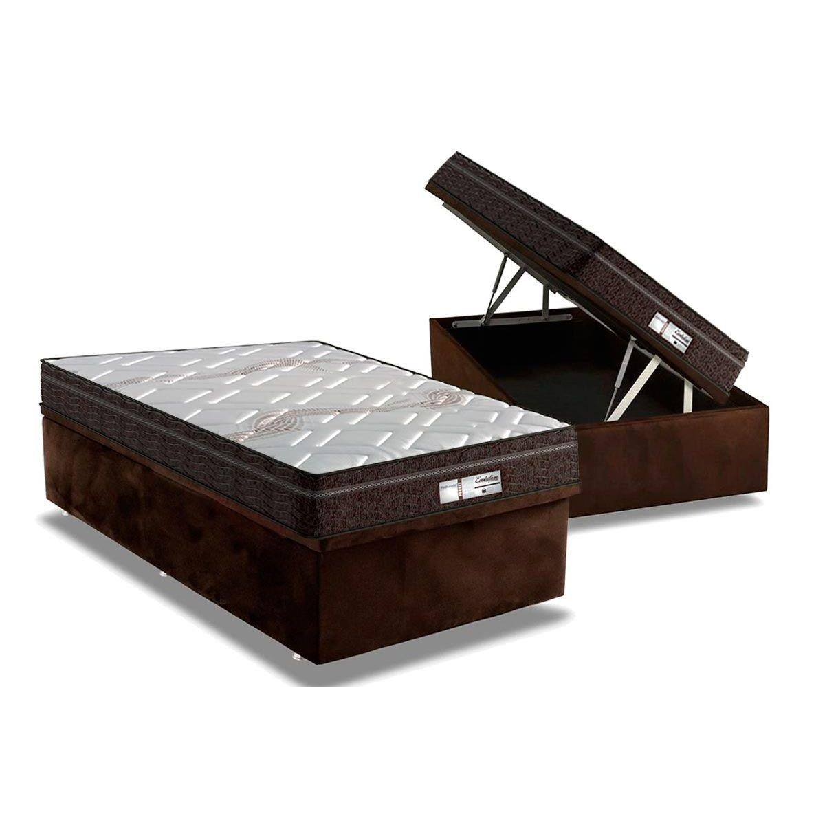 Cama Box Bau Solteiro Colchao Molas Probel Masterpocket Ensacadas Prodormir Evolution Base Crc Suede Brown 88x188