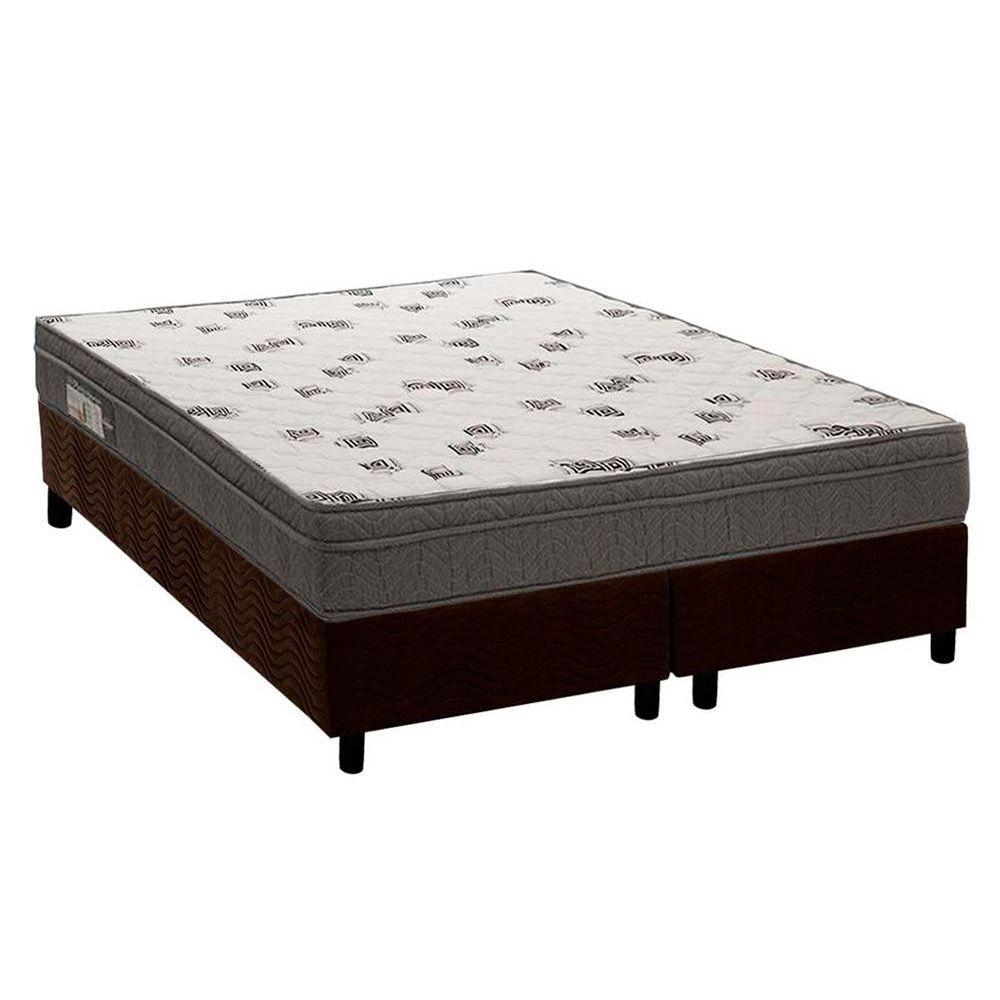 Cama Box Queen Colchao Espuma Ortobom D45 Light Base Crc Suede Brown 158x198