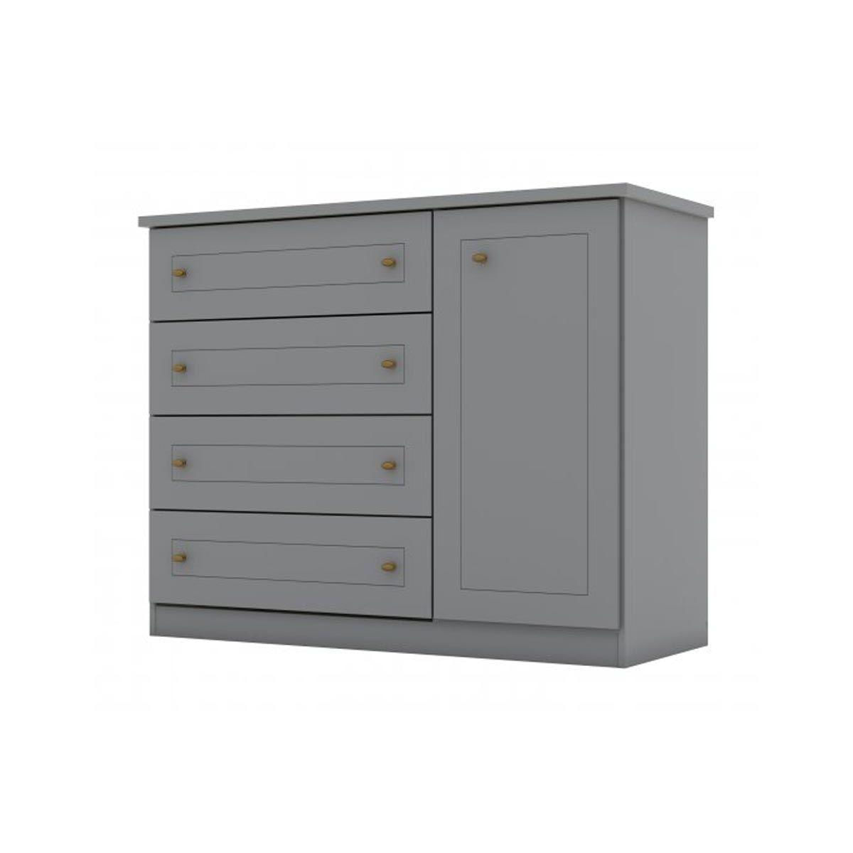 Comoda Solteiro Americana 1 Porta 4 Gavetas Cinza Henn