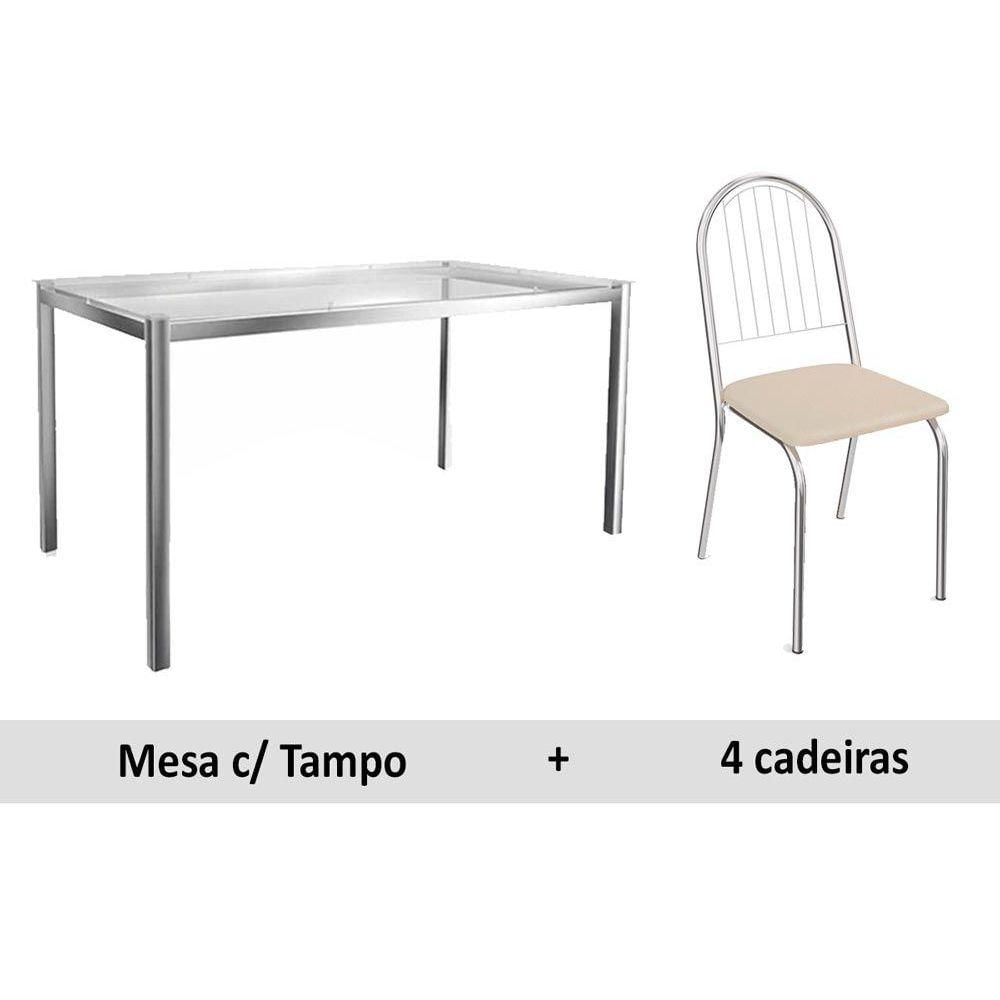 Conjunto Mesa De Cozinha Reno C Tampo De Vidro 150cm 4 Cadeiras Noruega Cromada Nude Kappesberg