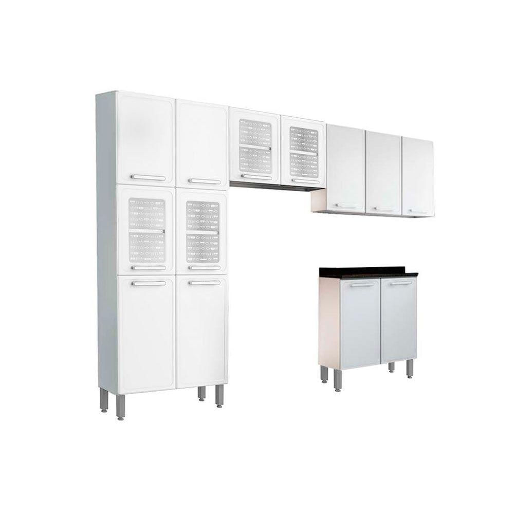 Cozinha Modulada Bertolini Gourmet 4 Pecas 2 Armarios 1 Balcao 1 Paneleiro C4p66 Branco