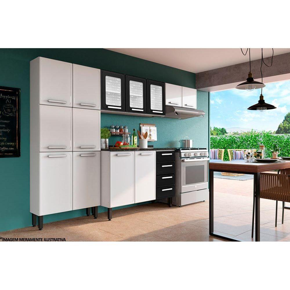 Cozinha Modulada Completa Gourmet 4 Pecas 2 Armarios 1 Balcao 1 Paneleiro C4p63 Branco Preto Bertolini