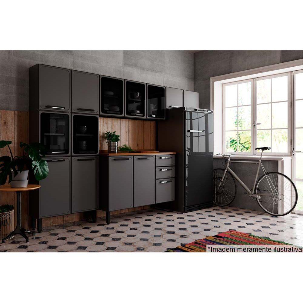 Cozinha Modulada Completa Estilo 4 Pecas 2 Armarios 1 Balcao 1 Paneleiro C4p97 Cinza Grafite Bertolini